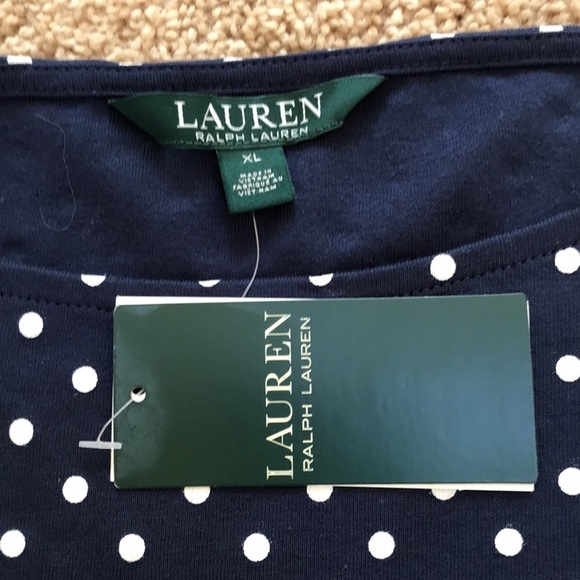 NWT! LAUREN Ralph Lauren Size XL navy polka dot top - Picture 4 of 7
